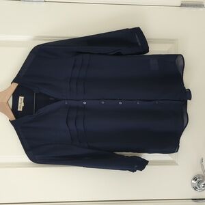 Olive & Oak Navy Sheer Blouse 3/4 Sleeve
